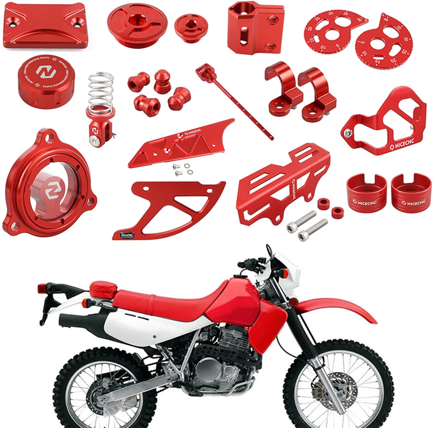 NICECNC Red Brake Disc Guard Chain Adjuster & Other Accessories Compatible with Honda XR650L 1993 1994 1995 1996 1997 1998 1999 2000 2001 2002-2022 Aluminum