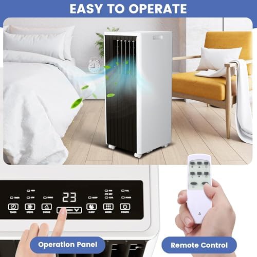8000 BTUs Portable Air Conditioner - 3-in-1 Air Conditioners with Cooling, Dehumidifying & Fan Modes, 300 CFM, Mobile AC Unit for Rooms Ultra Quiet, Temperature Control 61-88°F, White Top Cover