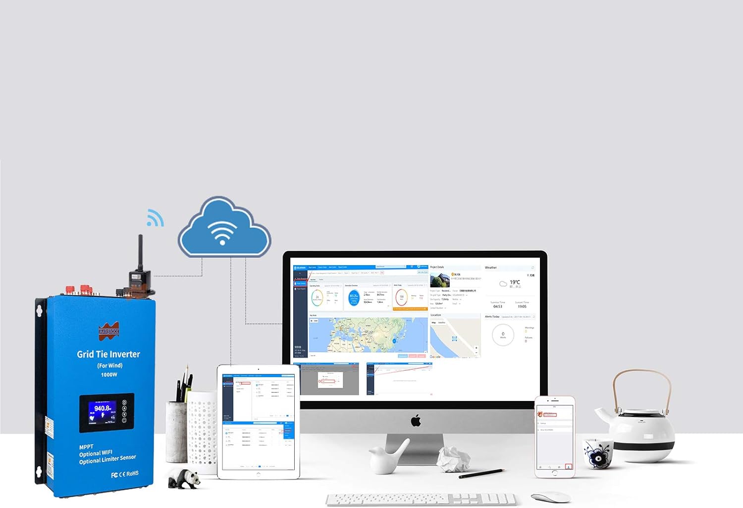 1000W Wind Grid Tie Inverter with Limiter, Pure Sine Wave Inverter Converts 22-60V DC to 110V/240V AC (Auto-Match),Perfectly Compatible with Home Wind Power Systems