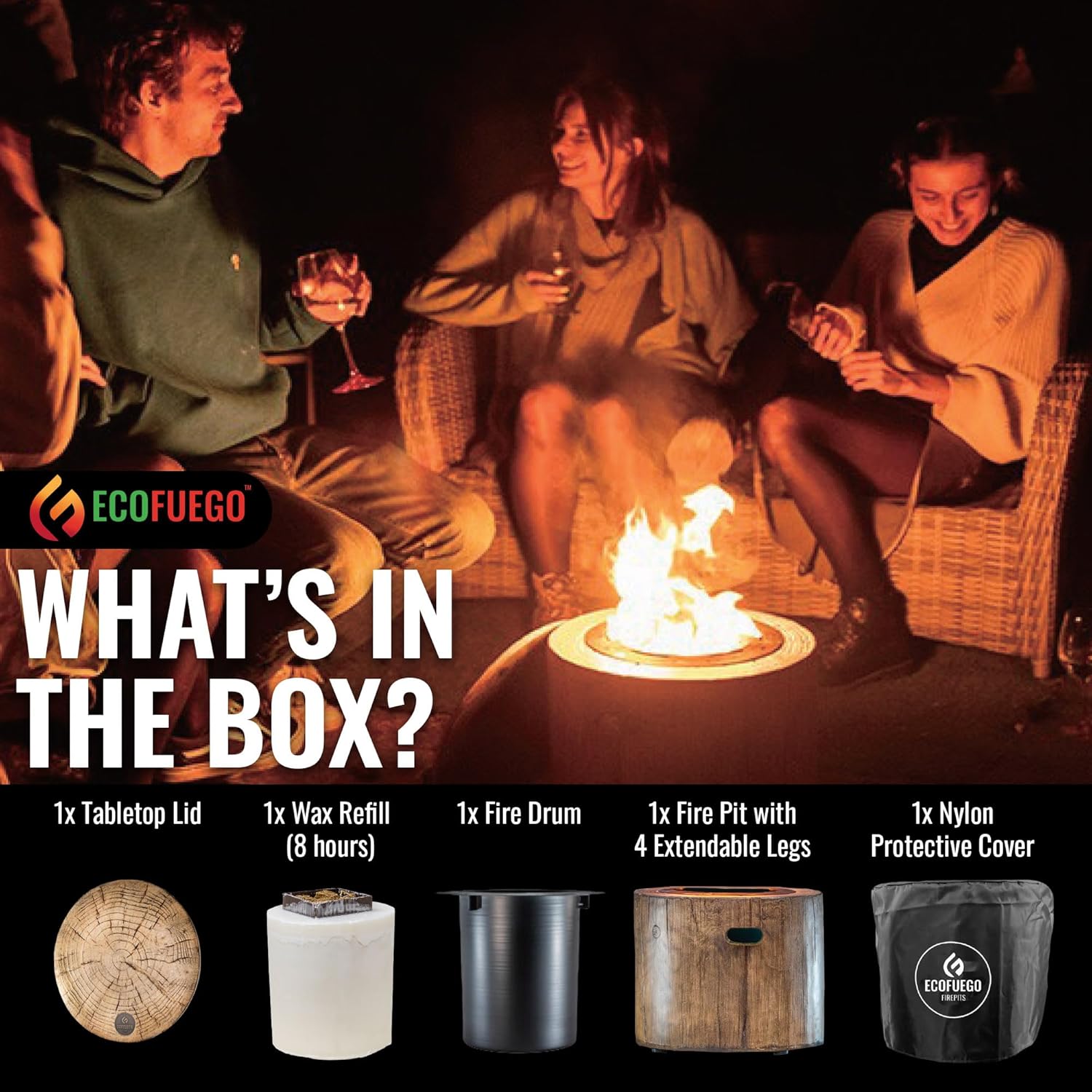 El Fuego Wax Fire Pit – Lights in Seconds for Instant Heat with No Wood Smoke, Low Maintenance, The Ultimate in Convenience - Original