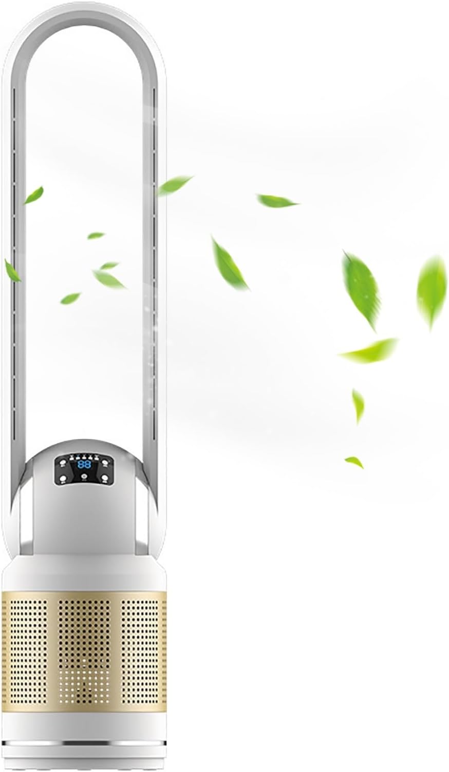 Air Circulation Fan/Bladeless Fan/Tower Fan/Floor Fan, Physical Cooling: 0.4-0.8 ℃, Oscillating Head Wide-Angle Wind, Remote Control, 8 Wind Speeds, Timing, Suitable for a Variety of Scenes(Gold)