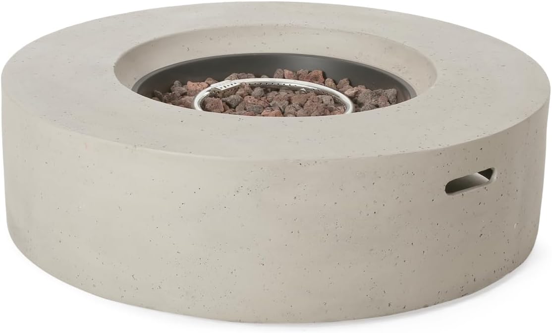 Geelife Outdoor 50,000 BTU Round Concrete Propane Fire Pit, Light Grey