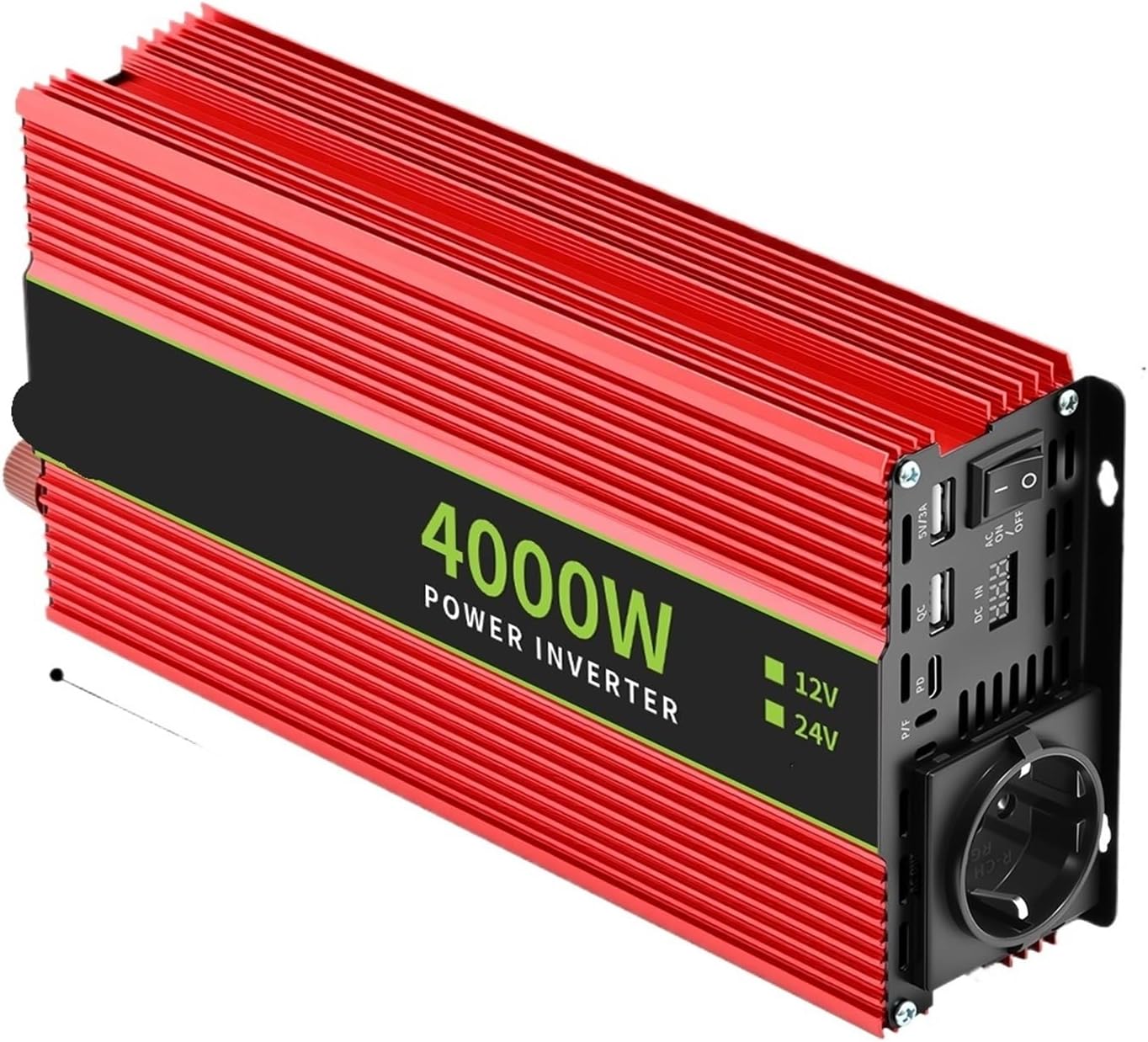 Inverter 12V/24V to AC 220V 50HZ Modified Wave Inverter Solar car Power 4000W Voltage Portable Converter, EU and UN sockets(24V4000WEU-TYPEC-RED)