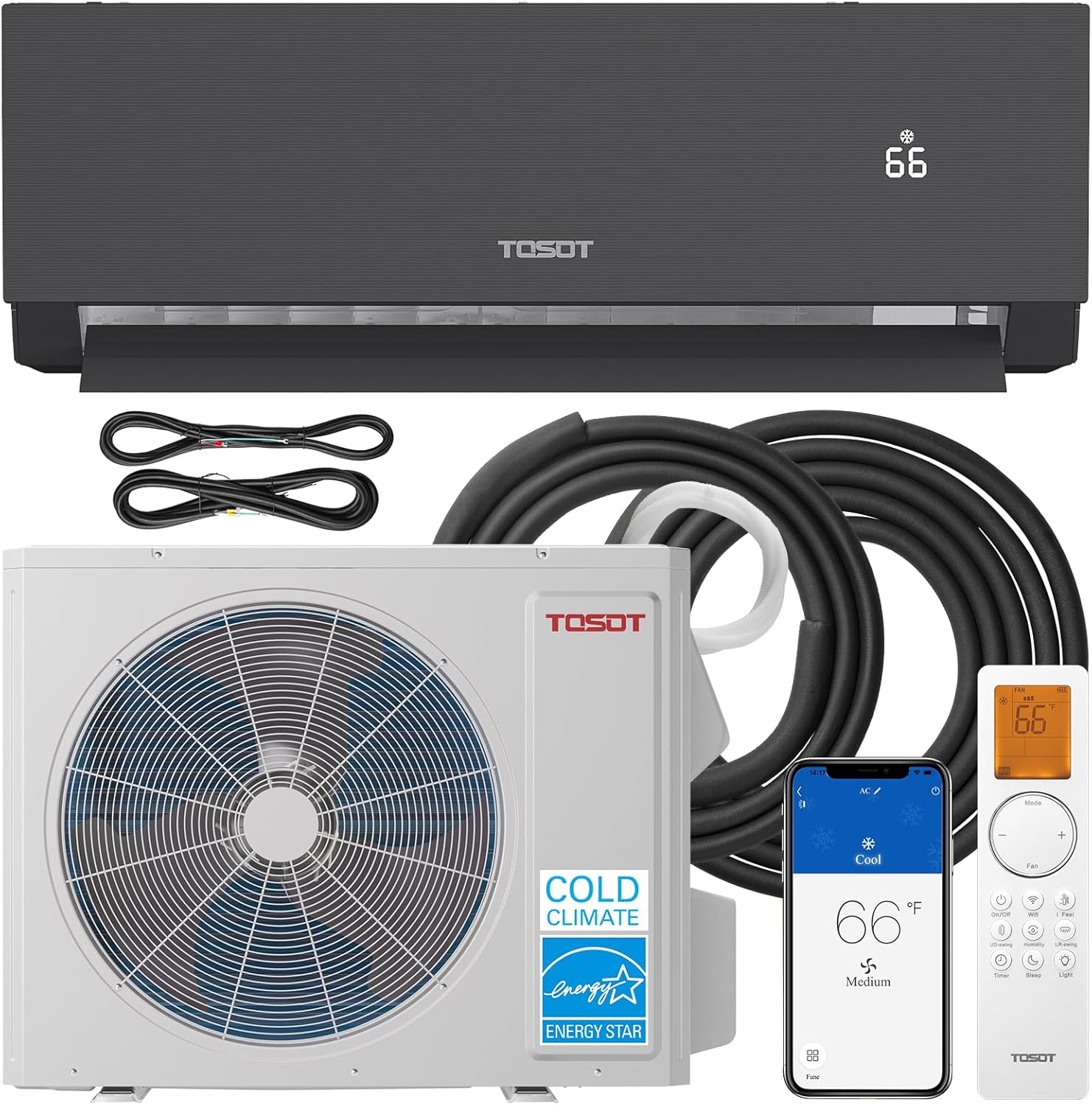 TOSOT 24,000 BTU 24.0 SEER2, Energy Star Mini-Split Air Conditioner and Heating, WiFi-Enabled Ductless Inverter AC Unit with, Supports ERV System Add-On, 208-230V, Aoraki Series, Black