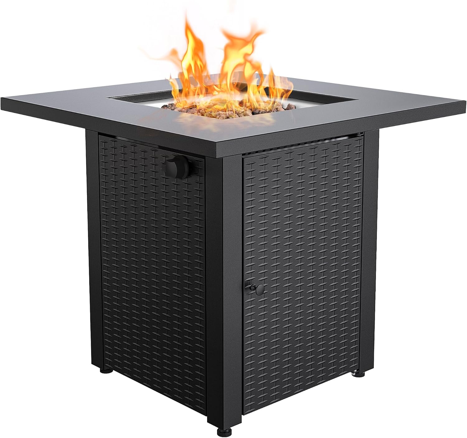 LEGACY HEATING Zeta 1 28in Propane Fire Pit Table, 50,000BTU Outdoor Gas Fire Pit & Hiland RGLASS-OB Pit Fire Glass i n Ocean Blue, Extreme Tempature Rating
