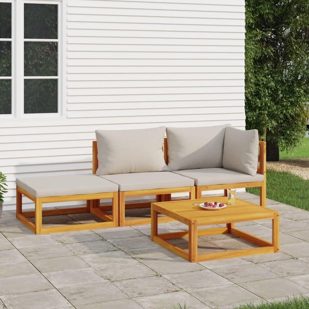 4 Piece Patio Lounge Set with Light Gray Cushions Solid Wood,Elegant Acacia Wood Patio Lounge Set: Enhance Your Outdoor Experience Patio Furniture Sets, Outdoor Furniture Sets