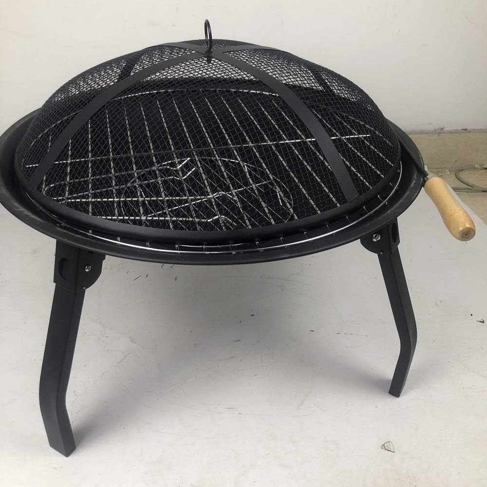 Garden Fire Pit Grill Bowl Grill Barbecue Rack Fire Pits Bowls,Large Wood Burning Cast Iron with Grill and Lid Outdoor Firepit for Log Burning Firepits and Firebowls Heater Outside Camping