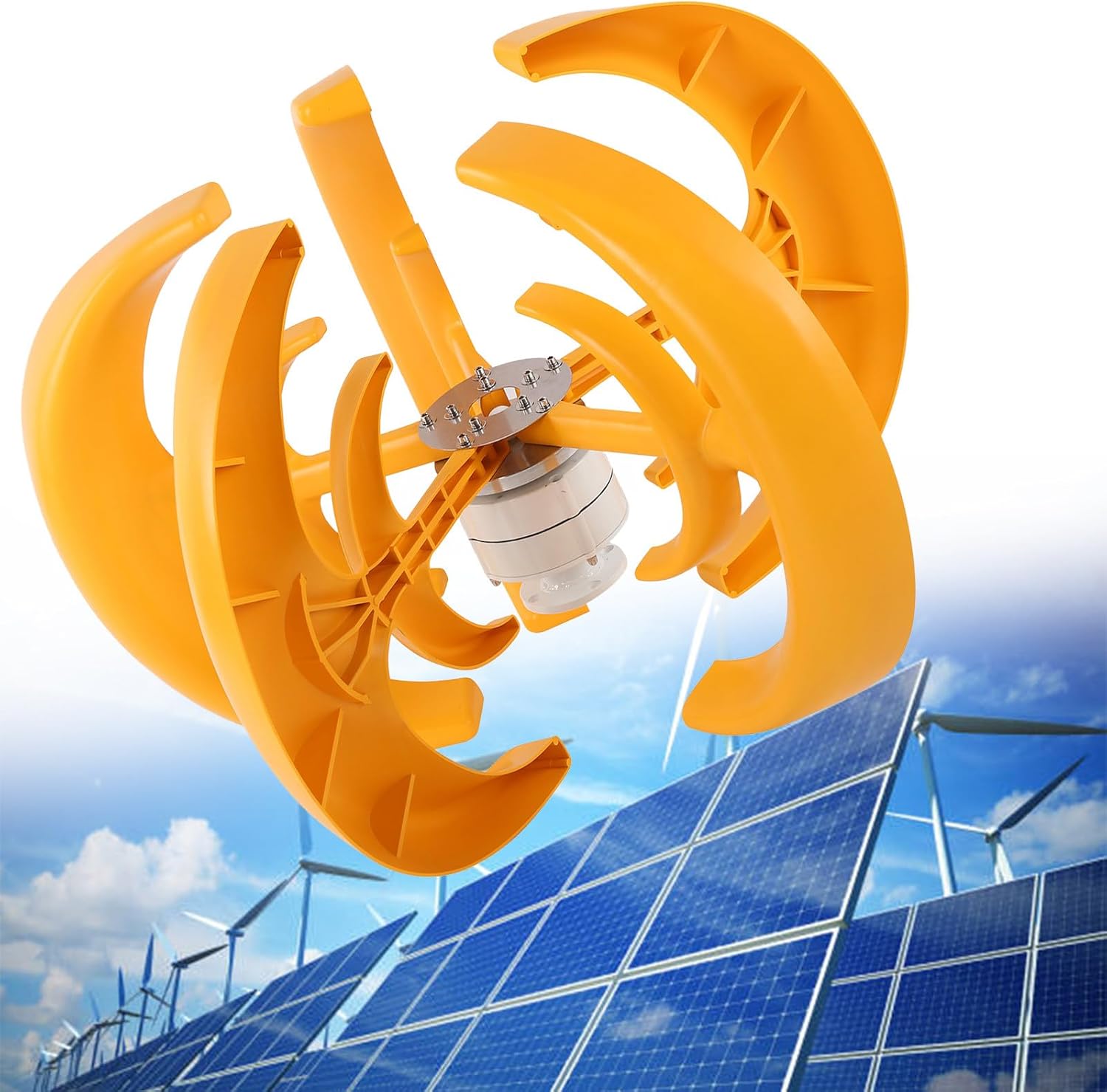 500W Wind Turbine Generator for Home Street Lighting, 5 Blades Dual Blades Low Rpm Windmill Generator, Vertical Wind Turbine 12V 24V,Yellow-12V