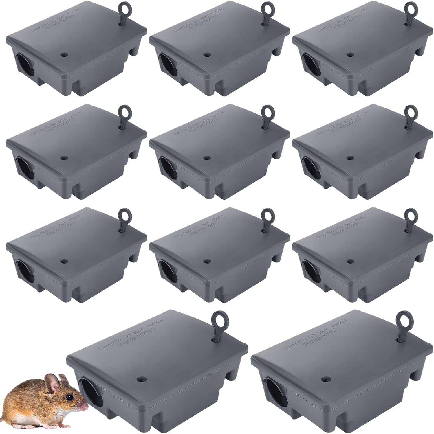 Qualirey 12 Packs Rat Bait Station Box Outdoor Rodent Rat Traps with Key Mouse Bait Station Indoor Mice Box for Outdoor Use Keeping Pets and Children Safe (Grey)