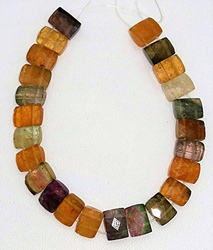 natural multi tourmaline faceted double drill beads, rectangle shaped beads, 6x9 mm - 7x10 mm,6.5 inch strand[e1063]