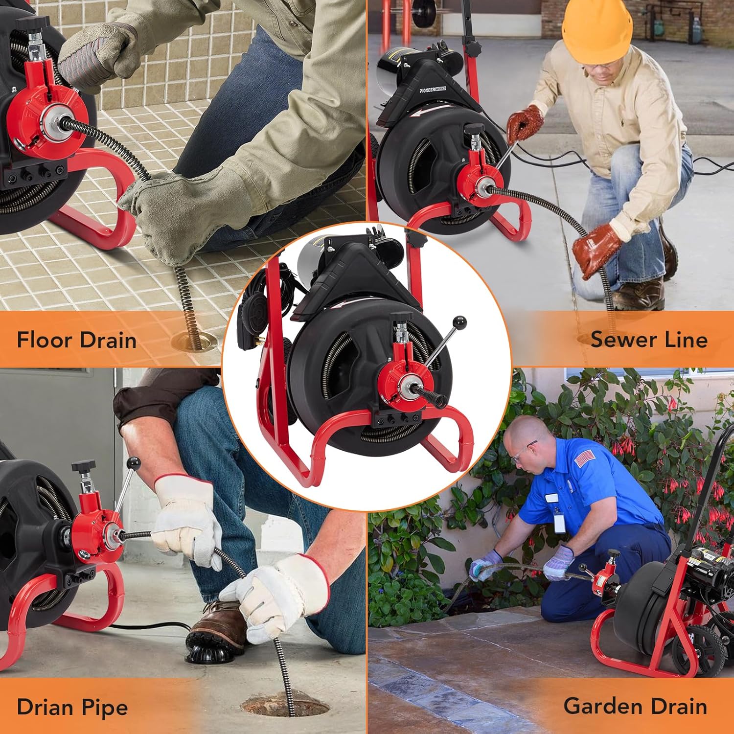 Drain Cleaner Machine, 75 ft X 1/2 in Electric Drain Snake with 6 Cutters Gloves, Electric Drain Clog Remover Plumbing Tool for 2 to 4 in Pipes