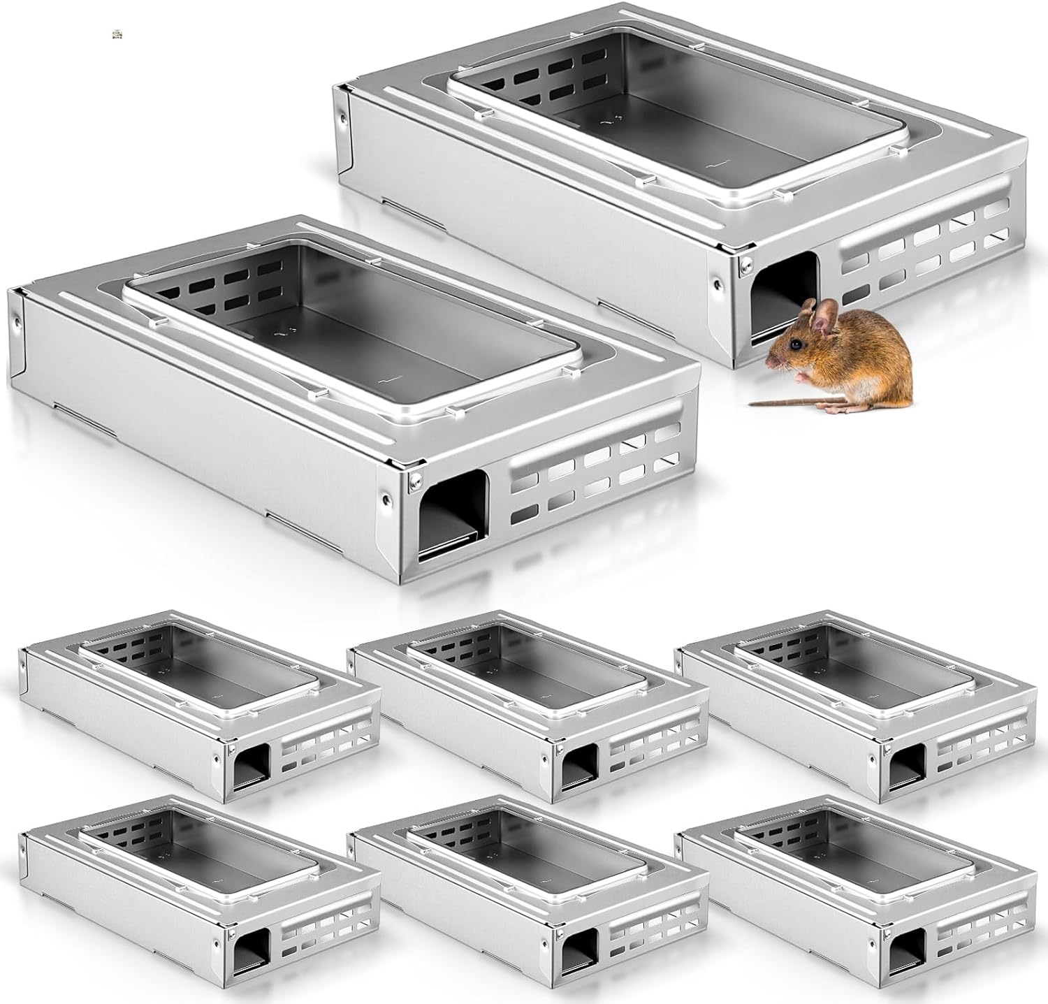 8 Packs Multi Catch Rat Trap Clear Top Mice Trap Rodent Humanized Mouse Traps for Indoor Outdoor Rat Control Pet and Security (Silver)