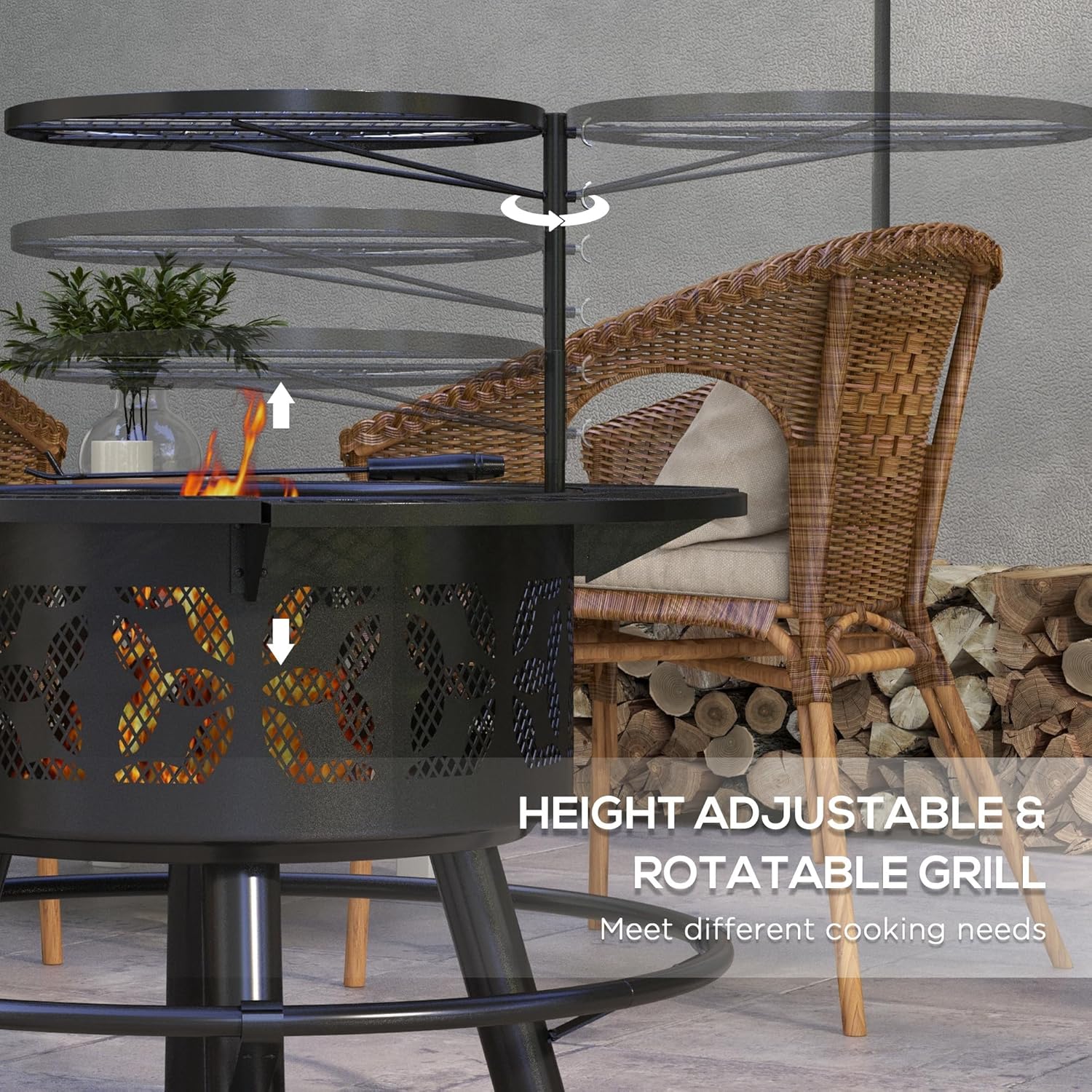 Outsunny Portable Fire Pit, BBQ Grill, 33