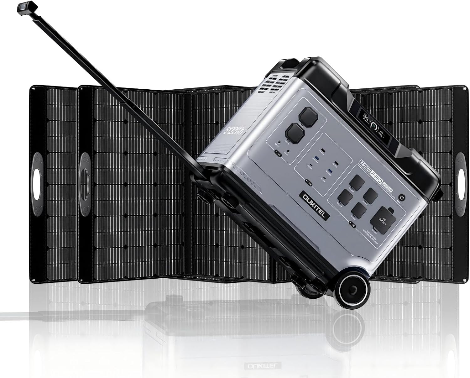 OUKITEL P5000 Solar Generator with 2x400W Solar Panel, 5120Wh LiFePO4 Power Station, 5x2200W AC Outlets (4000W Surge), UPS Battery Backup, 1000W MPPT Solar Input, for Emergency, Power Outage, Home