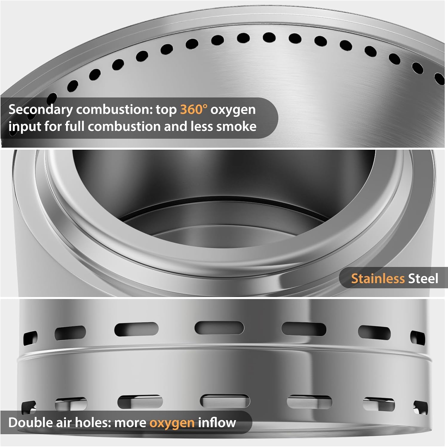 15-Inch Smokeless Fire Pit, Portable Wood Burning Outdoor Fireplace with Low Smoke Technology, Bonfire Pit for Camping, Patio & Backyard