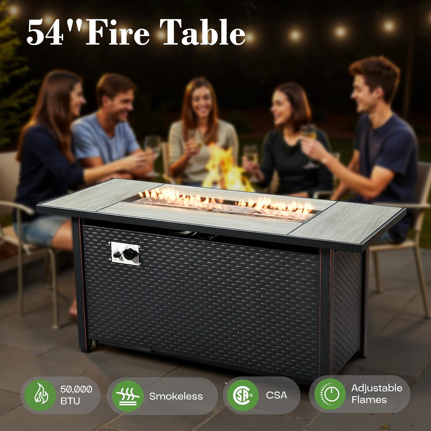 11 Pcs Patio Furniture with Fire Pit Table, Outdoor Rattan Wicker Conversation Set with Glowing Coffee Table, Comfy Sectional Sofa for Porch Balcony Backyard Pool, Orange