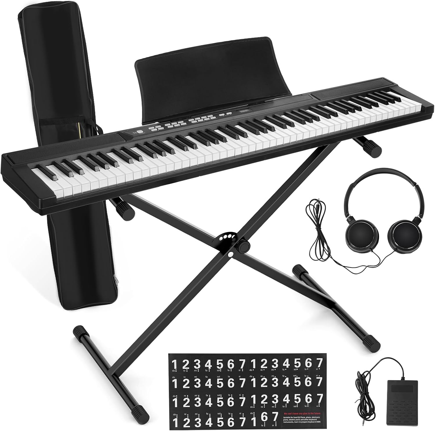 88 Key Piano Keyboard, Full Size Electric Digital Piano with Semi Weighted Keys & Sustain Pedal, Portable Keyboard with Stand & Carrying Case for Beginners & Adults Black