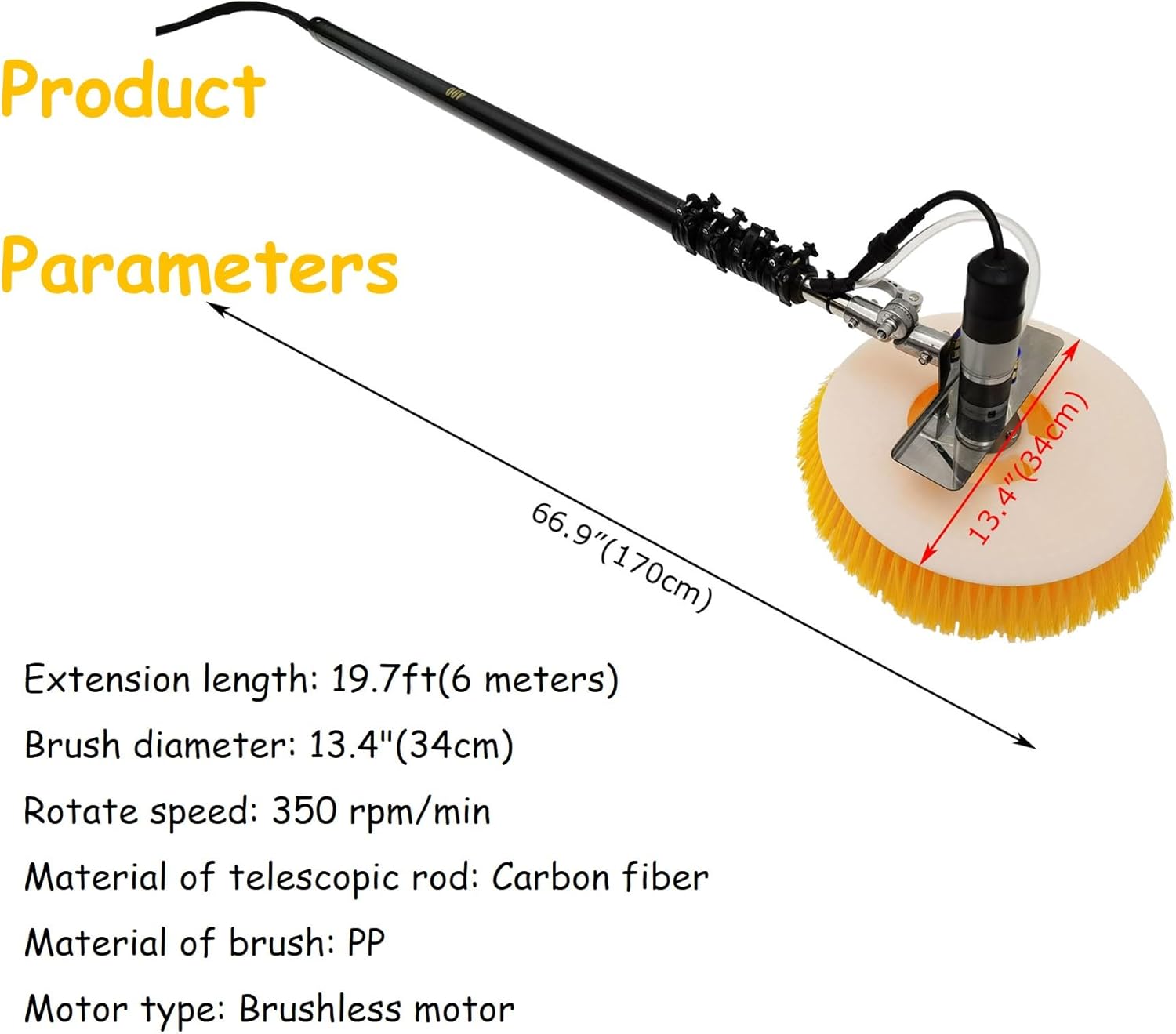 110V 240W Solar Panel Cleaning Brush with Single Rotating Brush Head Photovoltaic Panel Cleaning Machine 19.7ft Telescopic Water Fed Pole Brush 13.4