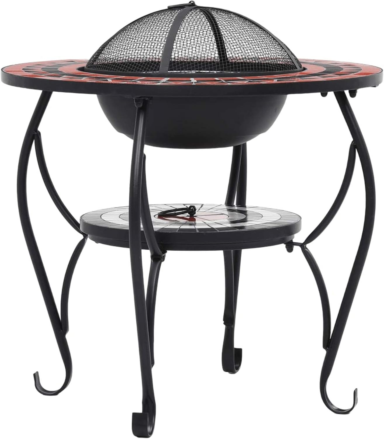 Ceramic Fire Pit Table, 26.8 Inch Steel and Terracotta, Round Mosaic Surface for Outdoor Garden Patio Warmth and Barbecue