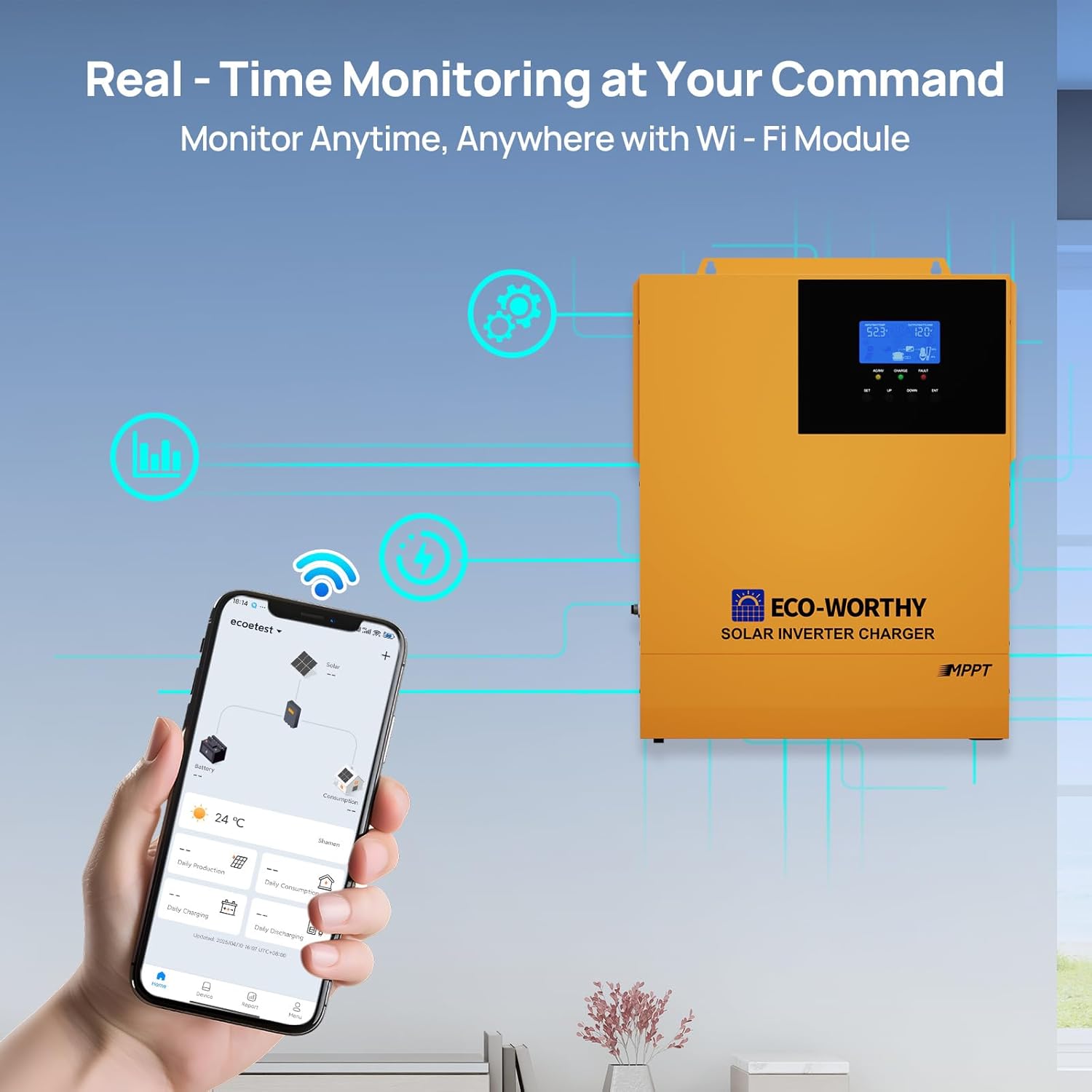 ECO-WORTHY 3500W Pure Sine Wave Solar Inverter Charger,All-in-One 48V Solar Inverter 48V DC-120V AC,80A MPPT Solar Controller,for LiFePO4/Lead Acid Battery,Off-Grid,Home Energy Storage