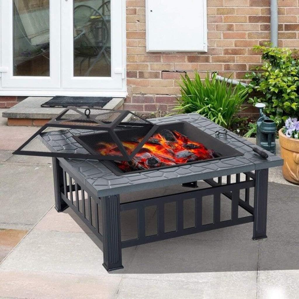 Propane Fire Pit, Outdoor Metal Brazier Square Table Multi-Purpose Square Fireplace Garden Patio Heater for Party, Picnic, Camp,Outdoor Fire Pits