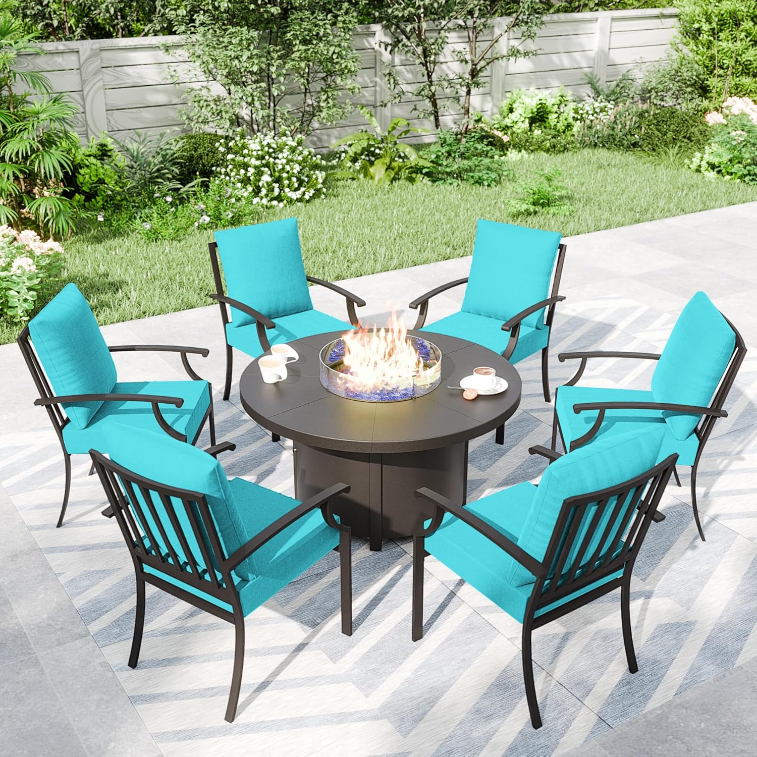 7 Piece Metal Outdoor Patio Furniture Set with 48