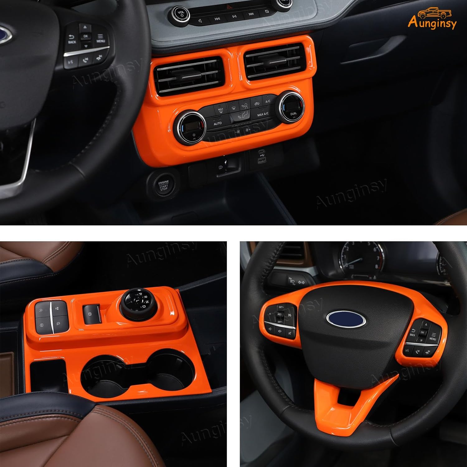 Car 20Pcs Interior Decoration Trim Kit Compatible with Ford Maverick 2022-2024 Center Console A/C Volume Switch/Dash Outlet Vent/Gear Shift/Door Handle/ Window Lift Panel Protector Cover Accessories