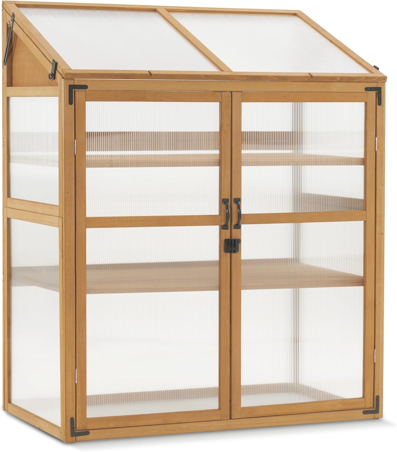 Macrout Cold Frame Greenhouse, Large Wooden Greenhouse Cabinet, Garden Cold Frame with Adjustable Shelves for Outdoor Indoor Use, 1344 (Natural)