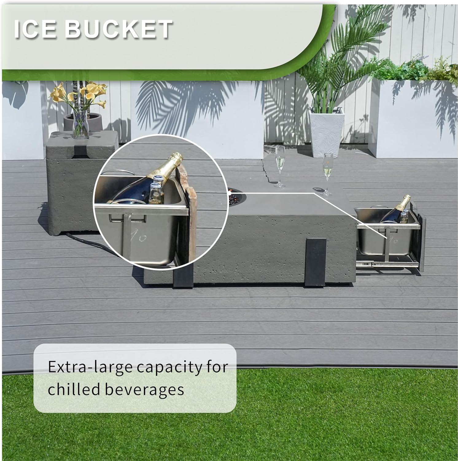 2 Piece 42-Inch Outdoor Fire Pit Table with 40,000 BTU Propane Gas, 3 in 1 Fire Pit, Baking Sheet, Wind Guard & 16-Inch Tank Side Table for Garden, Backyard, Deck & Pool, Grey