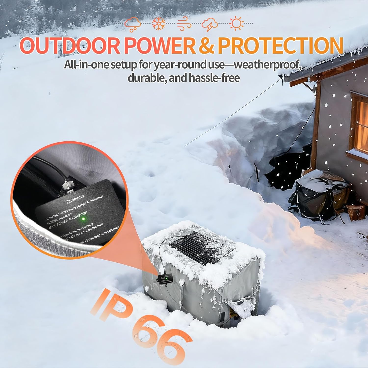 20W Solar Battery Charger & Trickle Charger Maintainer with Generator Cover, MPPT Pulse Tech Solar Panel Kit, Weatherproof 32