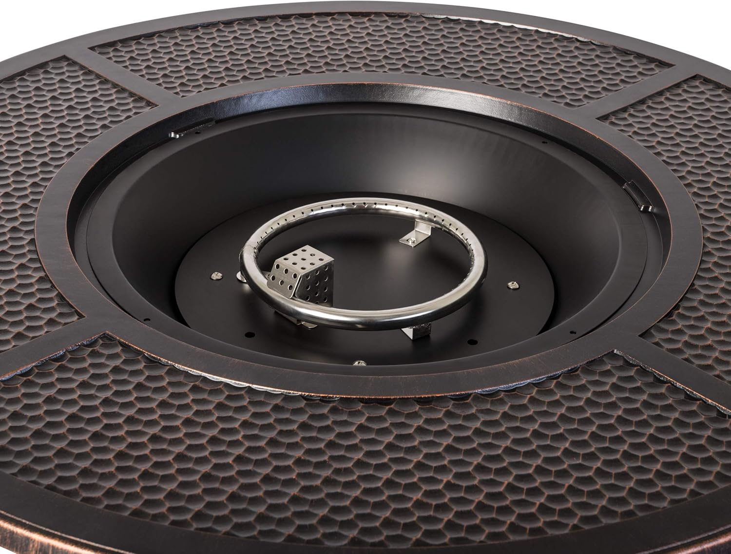 Fire Sense 62360 Briarwood Hammered Aluminum Convertible Gas Fire Pit Table 55,000 BTU Multi-Functional Outdoor with Fire Bowl Lid, Nylon Weather Cover & Clear Fire Glass- Bronze Finish - Round - 44