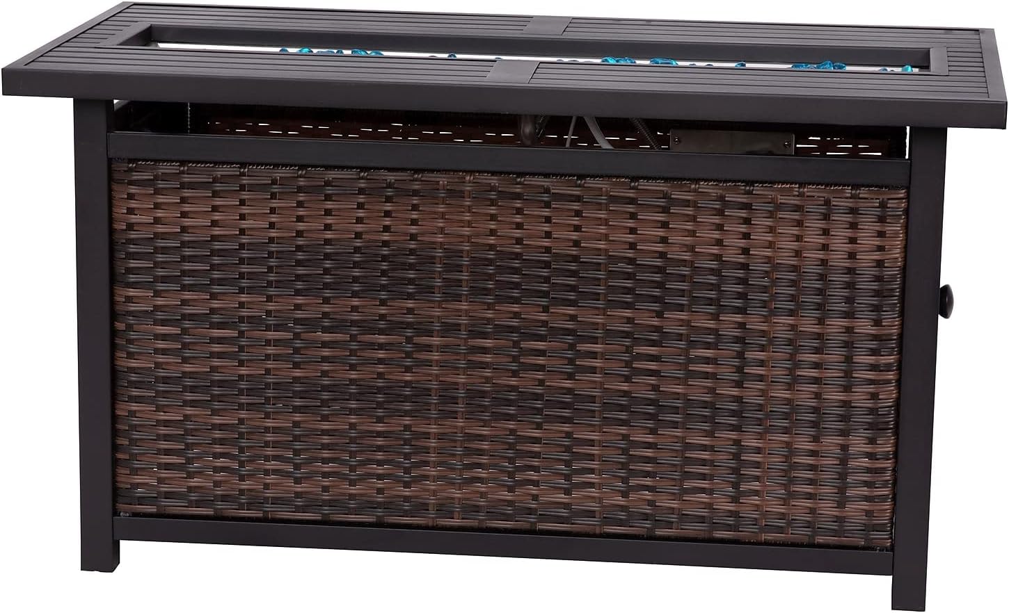 Flash Furniture Olympia 50,000 BTU Outdoor Propane Fire Pit Table - Black Stainless Steel Tabletop and Espresso Wicker Base - 45