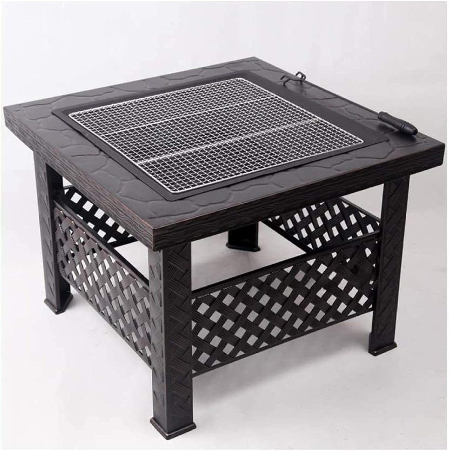 Fire Pit BBQ Grill Fire Bowl Multifunction Heating Grill Brazier Courtyard Barbecue Table Outdoor Charcoal Barbecue Grill