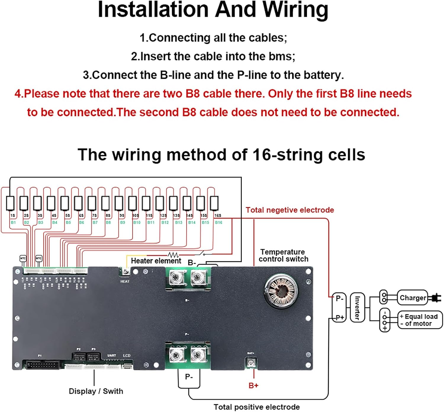 JKBMS Inverter BMS 8S-16S 24V-48V 150A – V19 Home Energy Storage BMS with UART for New Display, 1A Active Balance, Built-in Bluetooth, RS485 & CAN, for Solar System (JK-PB1A16S15P V19)
