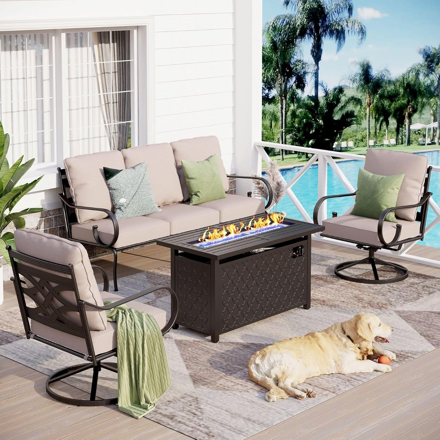 Sophia & William Patio Furniture Set with Fire Pit Table, Outdoor Conversation Sets 5 Seats Clearance with 45