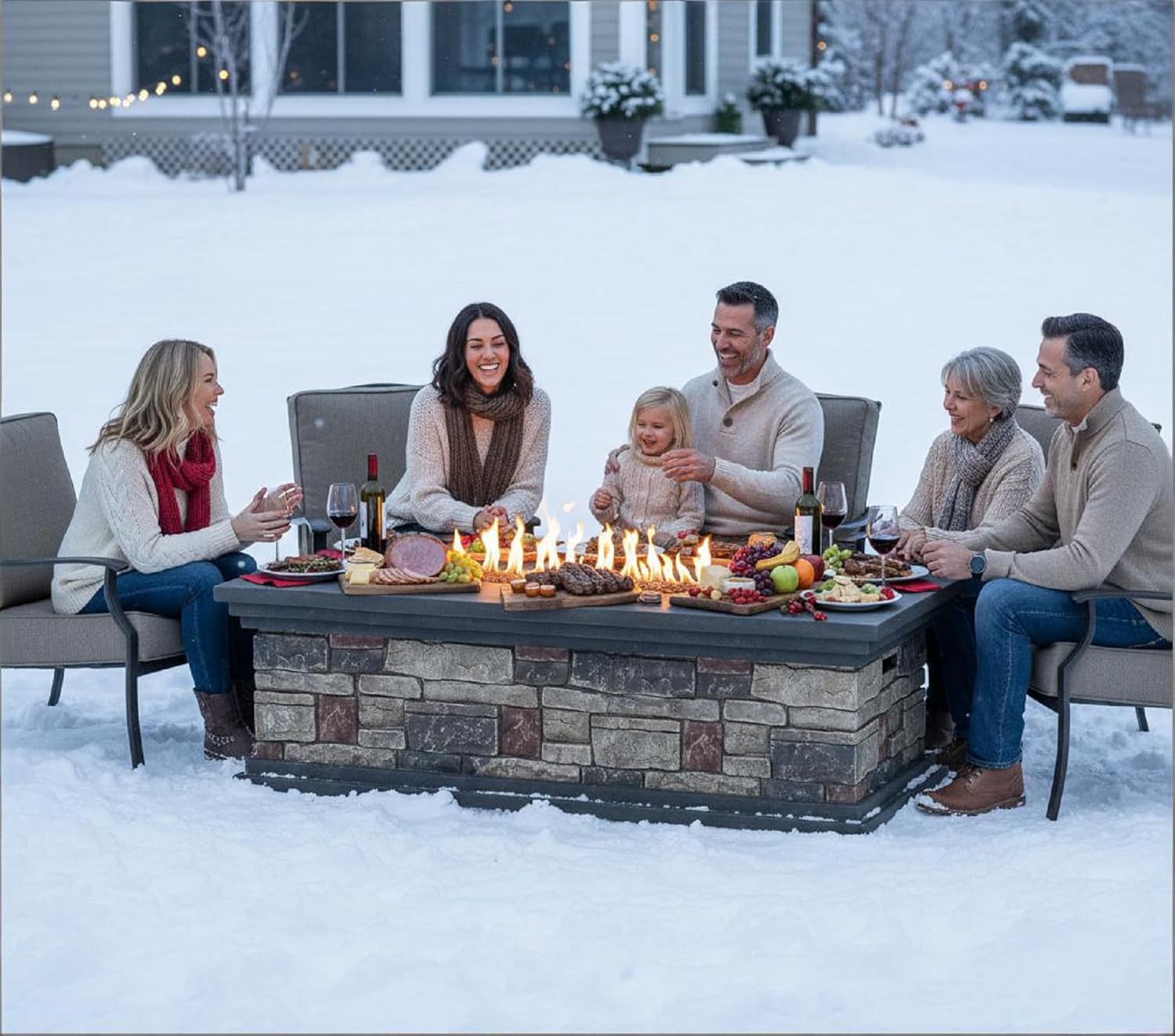 Propane Fire Pit Table, Rectangle 50,000 BTU Outdoor Fire Pit, 56 Inch Portable Gas Fire Pits for Patio Backyard Garden, Faux Stone Magnesium Oxide Design, Not Included Propane & Cover - Stone Gray