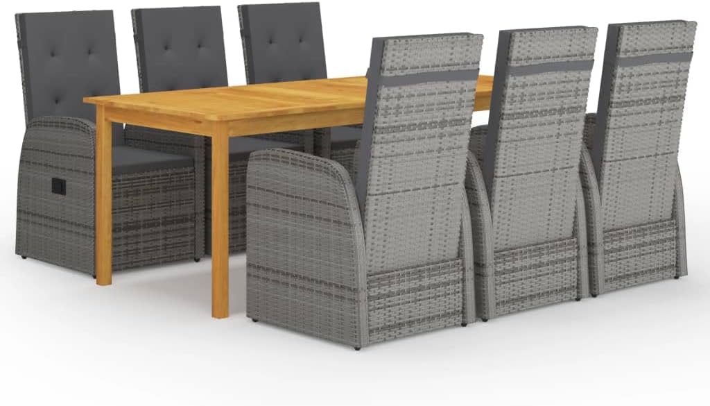 7 Piece Patio Dining Set Gray Garden Furniture