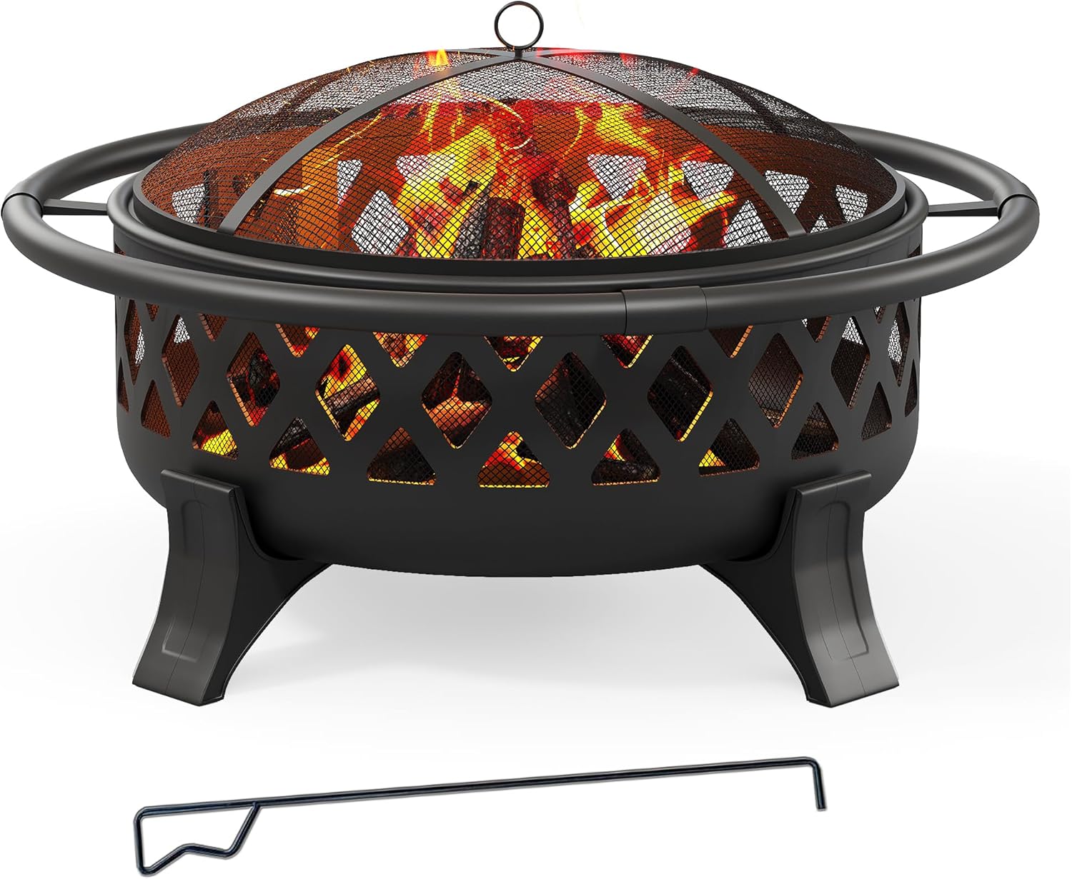 37 Inch Outdoor Fire Pit with Stoker Tool, Firepits for Outside with Spark Screen Cover, Wood Burning Fire Pit for Camping, Patio, Backyard
