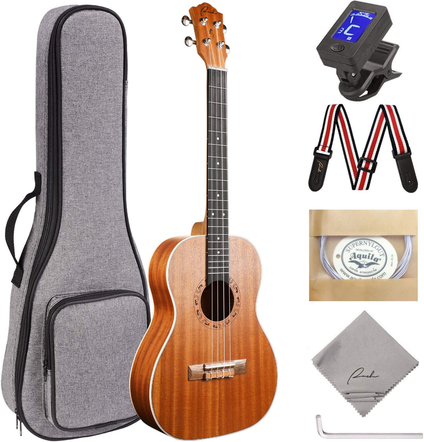 Ranch Baritone Ukulele 30 inch Ukelele Instrument Kit for Beginners Starter Pack Bundle Gig bag, Tuner, Strap, Adjustable Tool Set