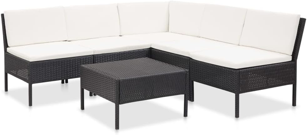 6 Piece Patio Lounge Set with Cushions Poly Rattan Black,Alluring 6Piece Patio Rattan Sofa Set with Cushions for Outdoor Comfort Patio Furniture, Outdoor Furniture Sets
