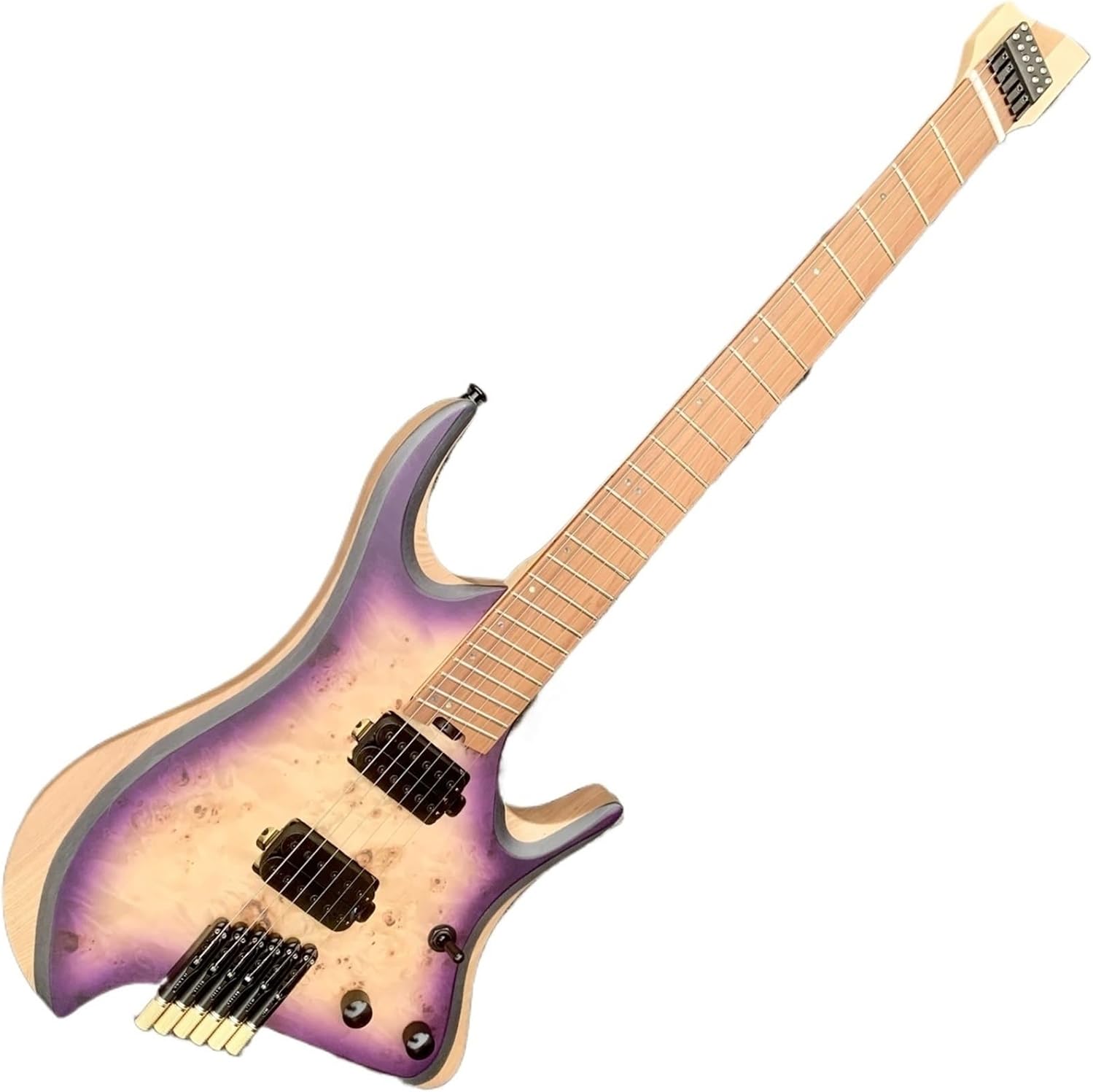 Beginner Electric Guitar Kits Purple Headless Guitar Fan Shaped Frets Solid Wood