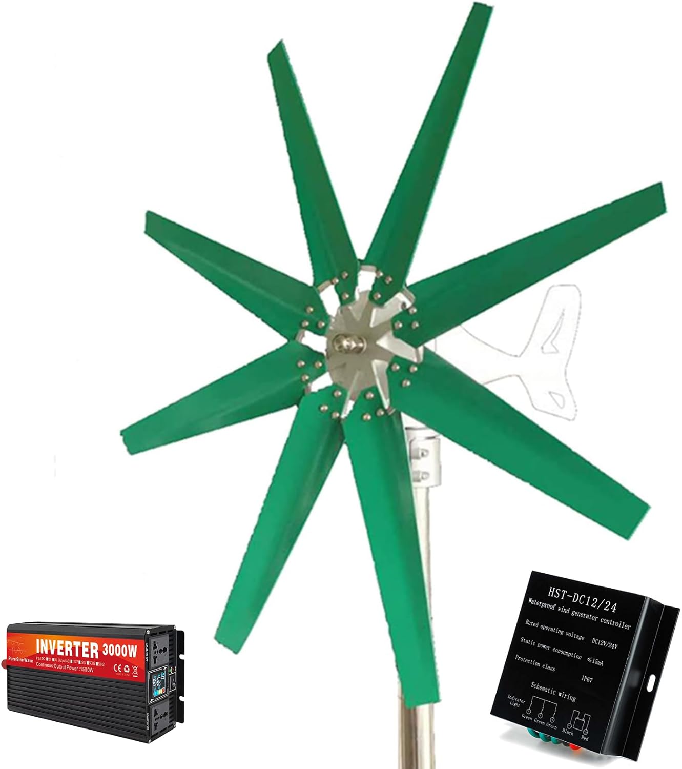 3000W Small Vertical Wind Turbine Power Water Turbine Camping with Charge Controller Inverter 12V 24V 48V 220V(Low Noise)