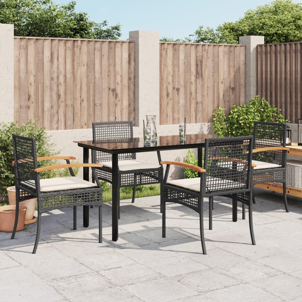 5 Piece Patio Dining Set with Cushions Black Poly Rattan,Outdoor Garden Dining Set with Rattan Chairs and Cushions Black Furniture Sets for Patio, Lawn & Garden