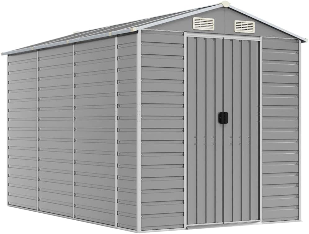 vidaxl Garden shed - Light Gray Galvanized Steel Storage - Outdoor Tools firewood Equipment - 75.2x118.1x78 inch
