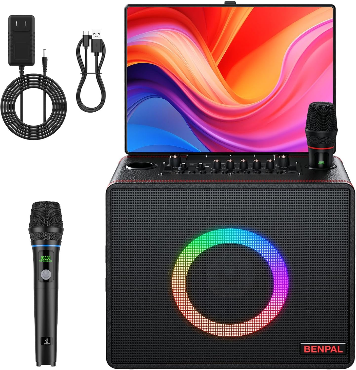 Karaoke Machine for Adults, Built-in 14 Inch Tablet with Lyrics Display, Portable Bluetooth Karaoke Speaker with 2 Wireless Microphones,800W Speaker, Connects to TV for Home Outdoor Party (Large)