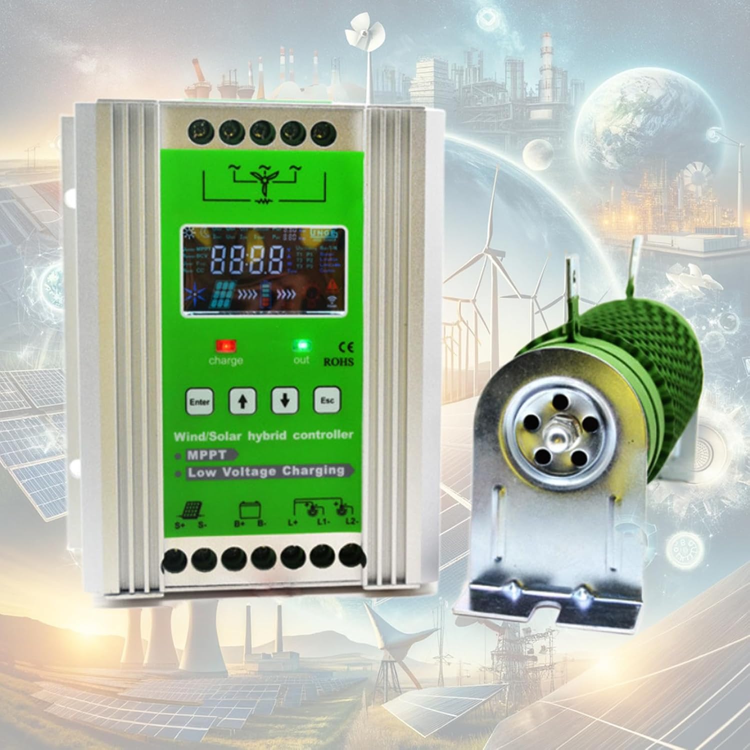 3000W-8000W Wind Turbine Solar Hybrid Charge System, MPPT Controller for 12V/24V/48V Batteries, 1500W Wind + 1500W Solar, Off-Grid Power Management Regulator