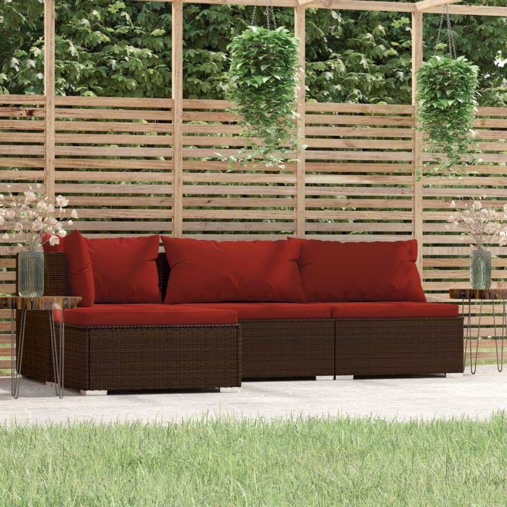 4 Piece Patio Lounge Set with Cushions Brown Poly Rattan,Modular Patio Lounge Set with WaterResistant Cushions and Sturdy Steel Frame Patio Furniture Sets, Outdoor Furniture Sets