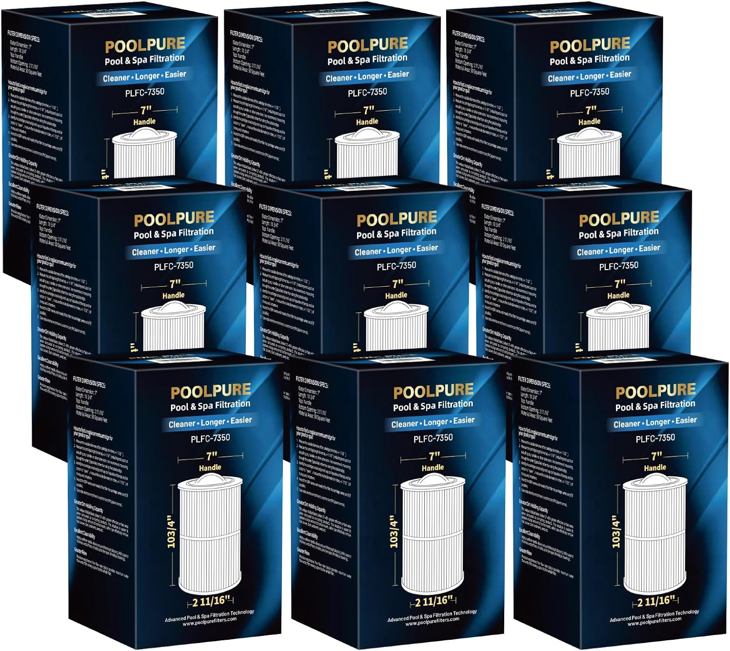 POOLPURE Pack of 9 C-7350 Spa Filter Compatible with Caldera 50, Unicel C-7350, Caldera Spas 73532, 1019401, Pleatco PCD50N, Filbur FC-3963, 735321, 50 sq.ft. Hot Tub Filter Cartridge