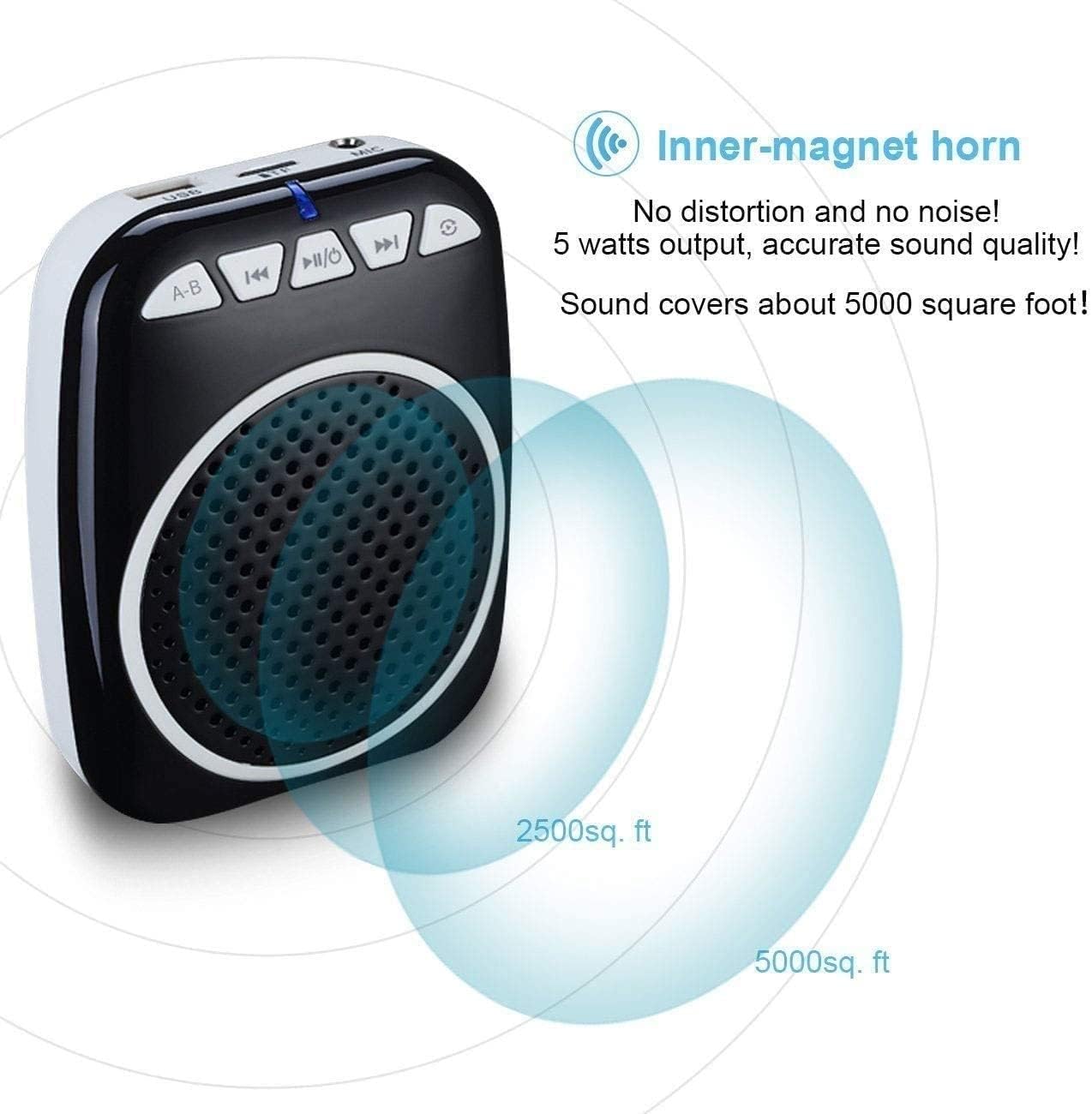 Voice Amplifier, Portable Mini Voice Amplifier with Wired Microphone Headset and Waistband, Supports MP3 Format Audio for Teachers, Singing, Coaches, Training, Presentation, Tour Guide (Black)