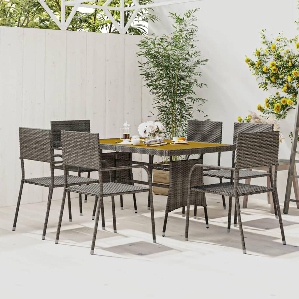 7 Piece Patio Dining Set Poly Rattan Gray Garden Furniture